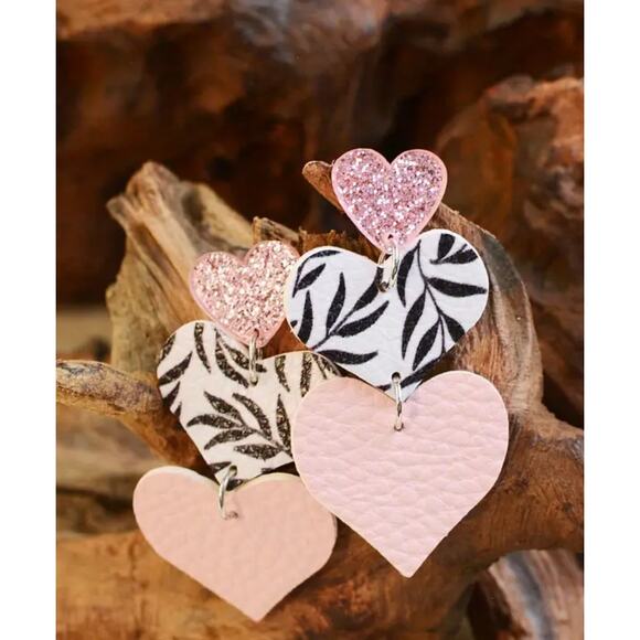 NEW Pink Print Dangle Earrings Glitter Pink Spring Lightweight - Picture 1 of 3